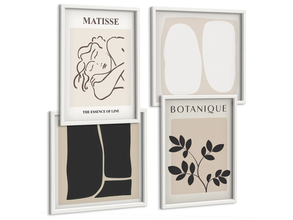 Composição De Quadros Gráficos Vegetais Abstratos Estilosos Espelharte (4 Peças)