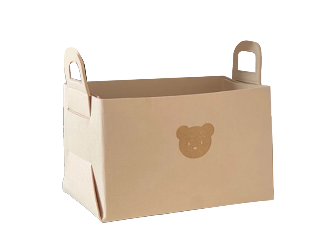 Cesta de armazenamento plegável de feltro com manilhas padrão urso para lar e mesa bege S/MARCA