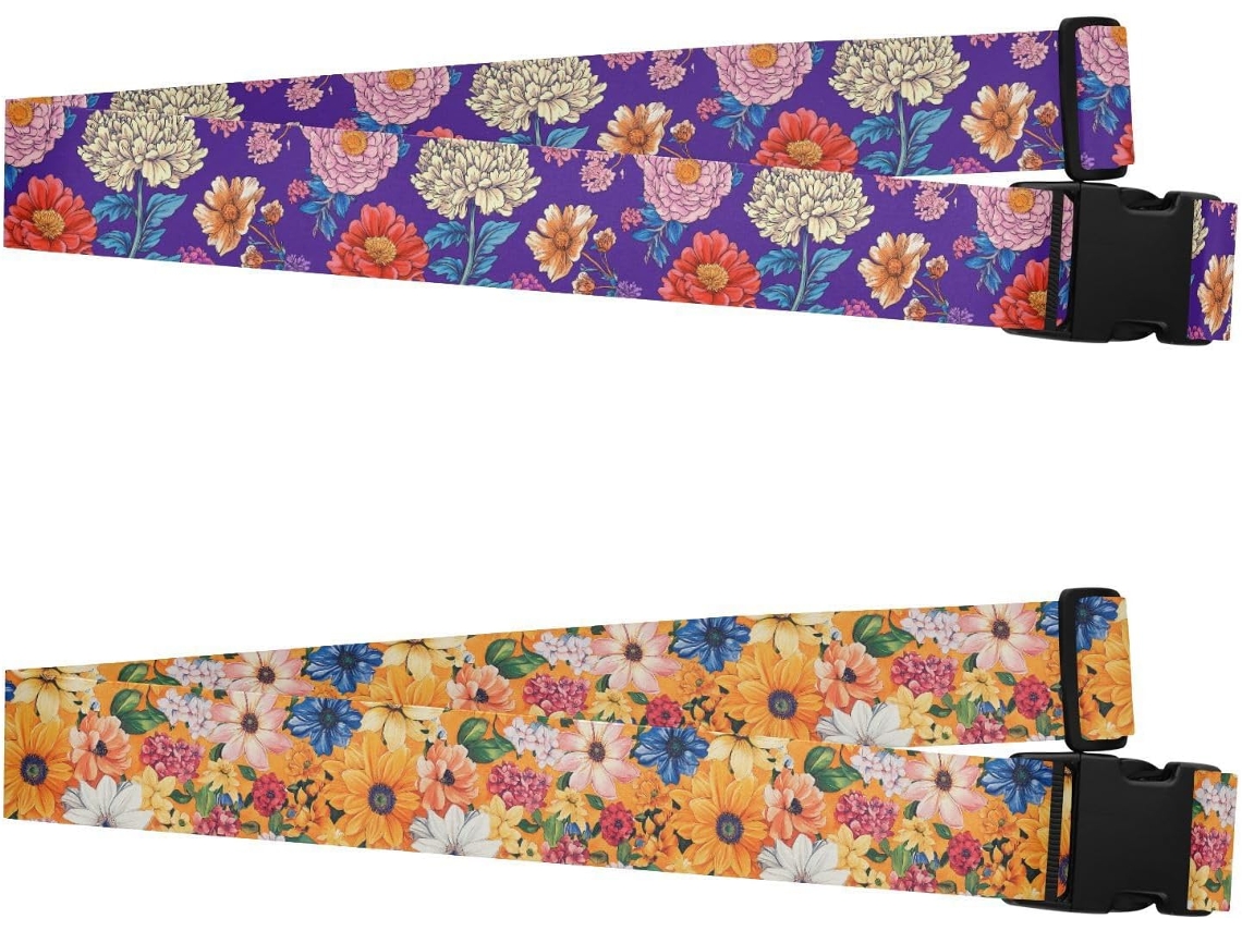 Conjunto De 2 Cintas Bagagem Com Estampa Floral Orquídeas Roxas E Peônias Altamente Duráveis Ajustáveis Acessórios