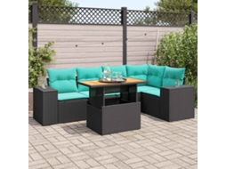 Vidaxl 6 Pcs Conjunto Sofás De Jardim C/ Almofadões Vime Pe Preto