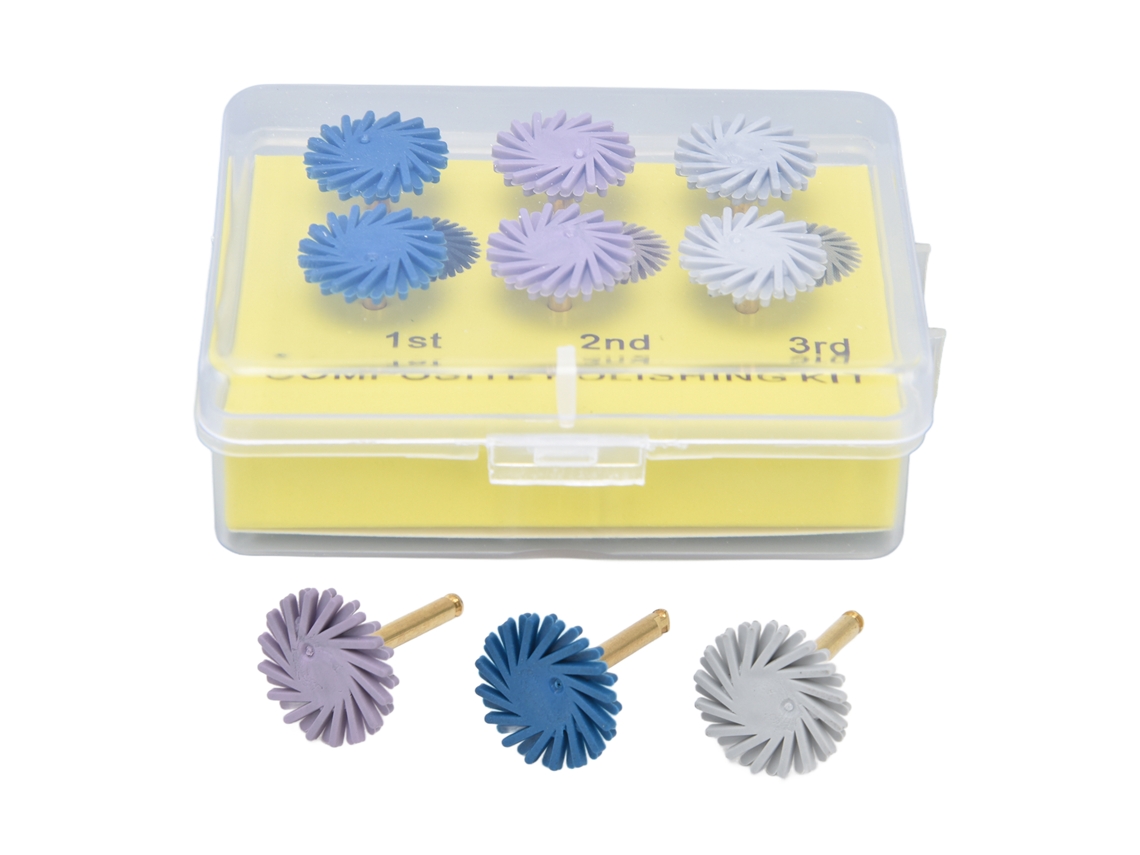6pcs/conjunto Kit De Discos De Polimento De Resina Compuesta Dental Com 3 Cores Misturadas E Pincéis Espirais Flexíveis