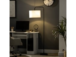 Abajur de Piso em Aço Branco com Interruptor no Pé e Cúpula de Tecido