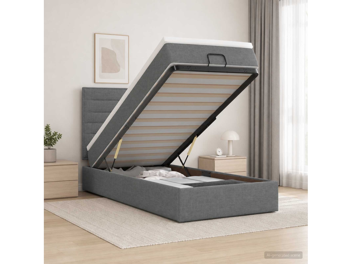 Vidaxl Cama Ottoman Com Colchão Cinzento-escuro 80 X 200 Cm Tecido