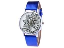 Reloj De Cuero Pu Para Hombre Y Mujer Con Patrón Floral De Quartz Azul Zhoulianfa