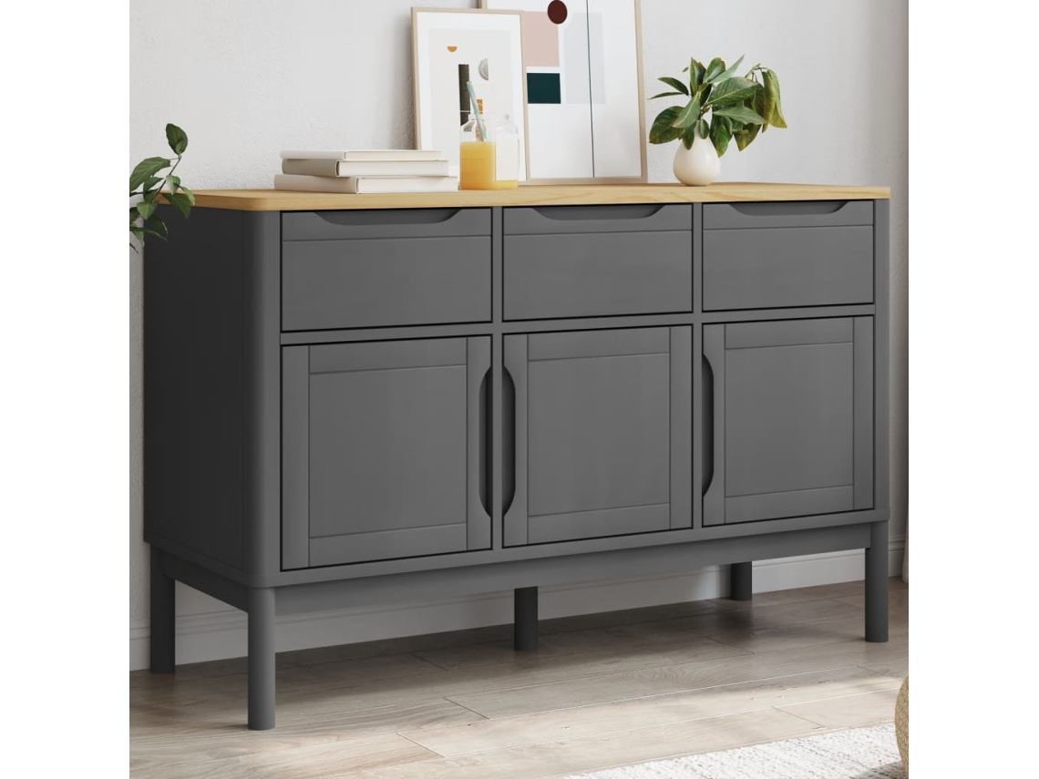 Vidaxl Aparador Floro 114x43x74 Cm Pinho Maciço Cinzento