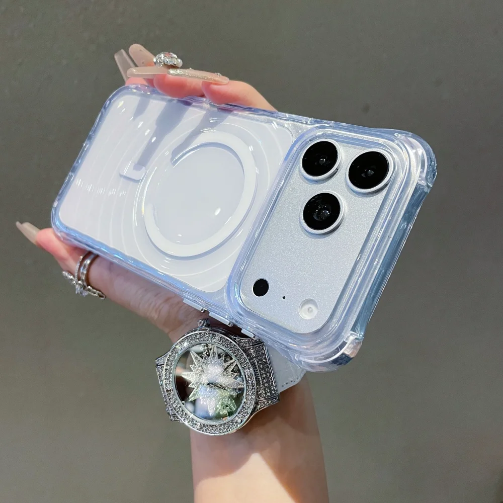 (branco, Iphone 12) Capa Magnética Magsafe Com Textura Ondulada, Transparente E Com Almofada De Ar Para Proteção.