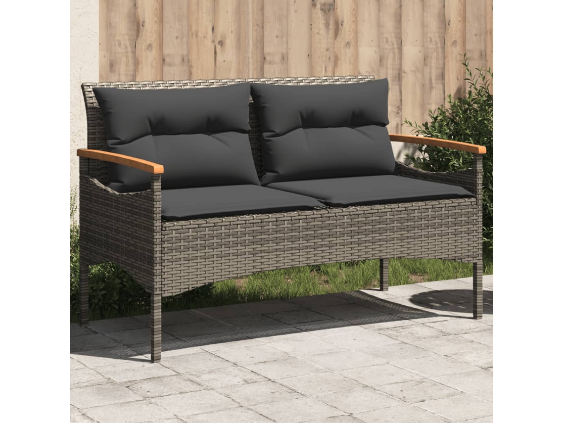 Banco De Jardim C/ Almofadões 116x62,5x74 Cm Vime Pe Cinzento