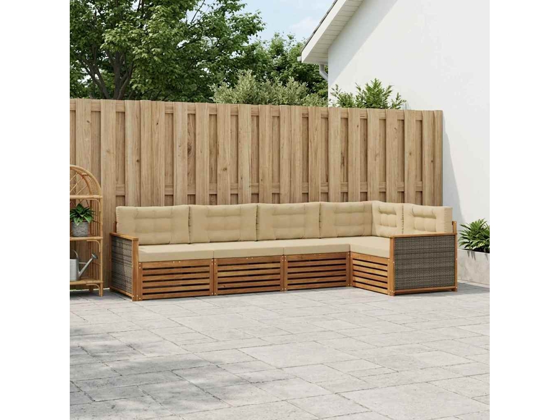 Vidaxl Conjunto De Sofás Para Exterior 5 Pcs Natural E Bege