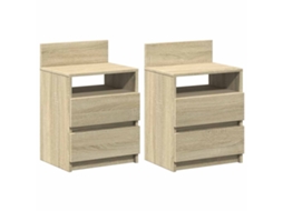 Conjunto 2 Mesa De Cabeceira Vidaxl Marrom Madeira Processada
