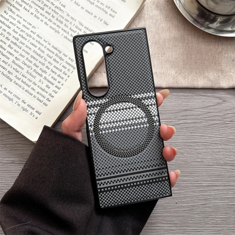 (preto, Galaxy Z Fold6) Capa Protetora Ultrafina Com Carregamento Magnético Magsafe E Design Com Textura De Fibra De Carbono.