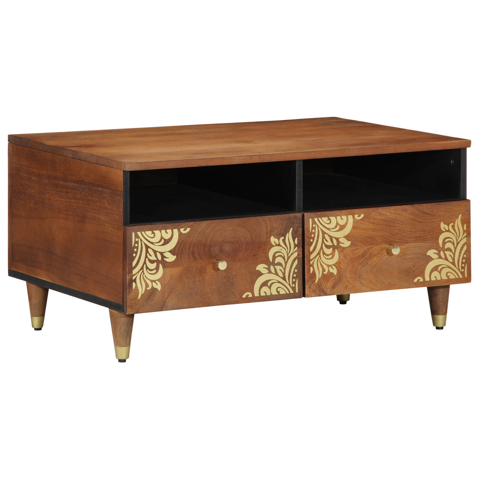 Conjunto 1 Mesa De Café Moderna Vidaxl Castanho Madeira De Mangueira Maciça (80 X 54 X 40 Cm)