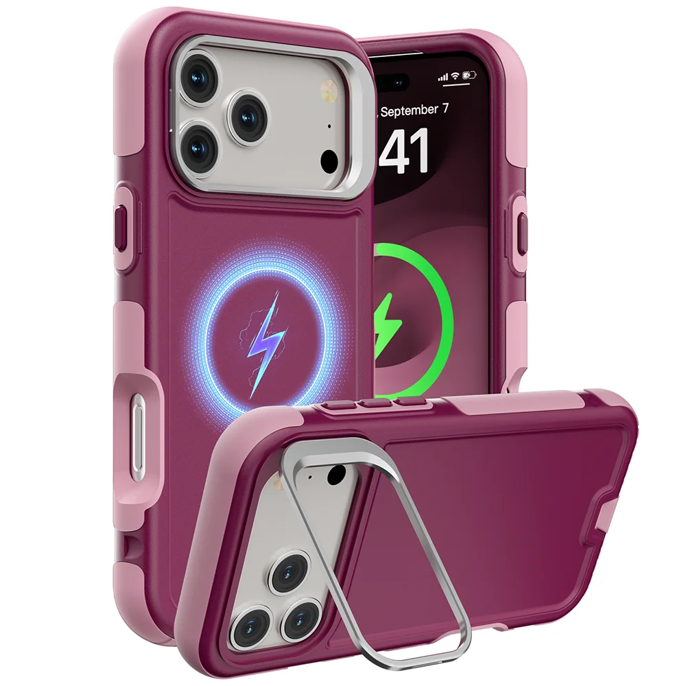 (magenta, Iphone 17 Pro Max) Capa Resistente A Impactos Com Suporte Para Lente E Anel De Metal, Compatível Com Carregamento Magnético Magsafe.