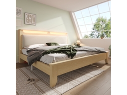 Cama De Casal 140×200cm Com Armário Led E Apoio Em Corda Bege