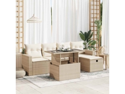 Vidaxl 6 Pcs Conjunto De Sofás P/ Jardim Com Almofadões Vime Pe Bege