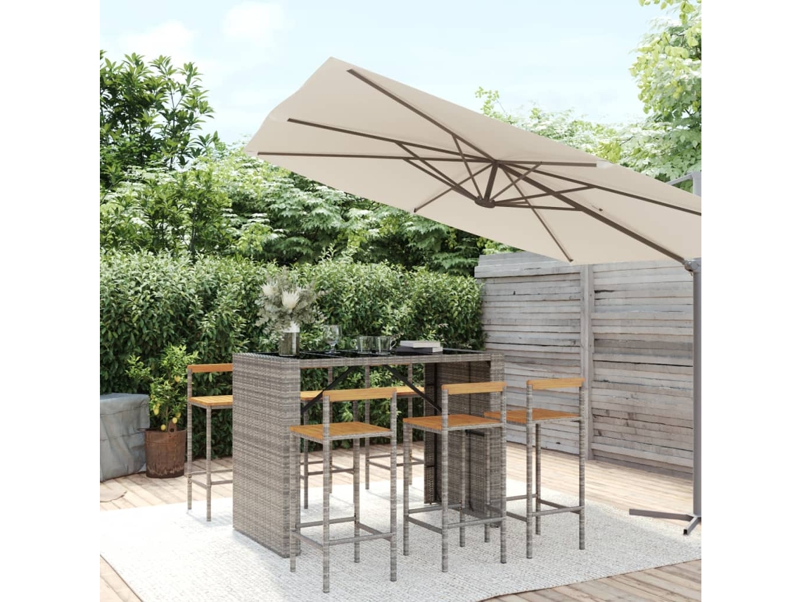 Pcs Conjunto De Bar P/ Jardim Vime Pe/acácia Maciça Cinzento Dkd Home Decor
