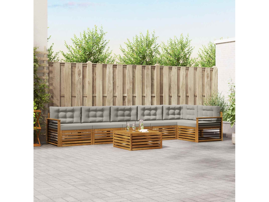Vidaxl Conjunto De Sofás Para Exterior 7 Unid. Cinza Natural E Claro