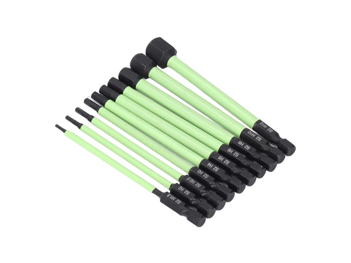 Conjunto De 10 Brocas De Chave Hexagonal H1.5 A H12 De Aço Liga S2 Magnético De 100mm De Comprimento Para Furadeira