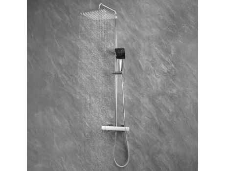 Coluna de duche termostática, aço inoxidável, duche termostático, chuveiro com cabeça de chuveiro de 6 funções, cromado Derw Max