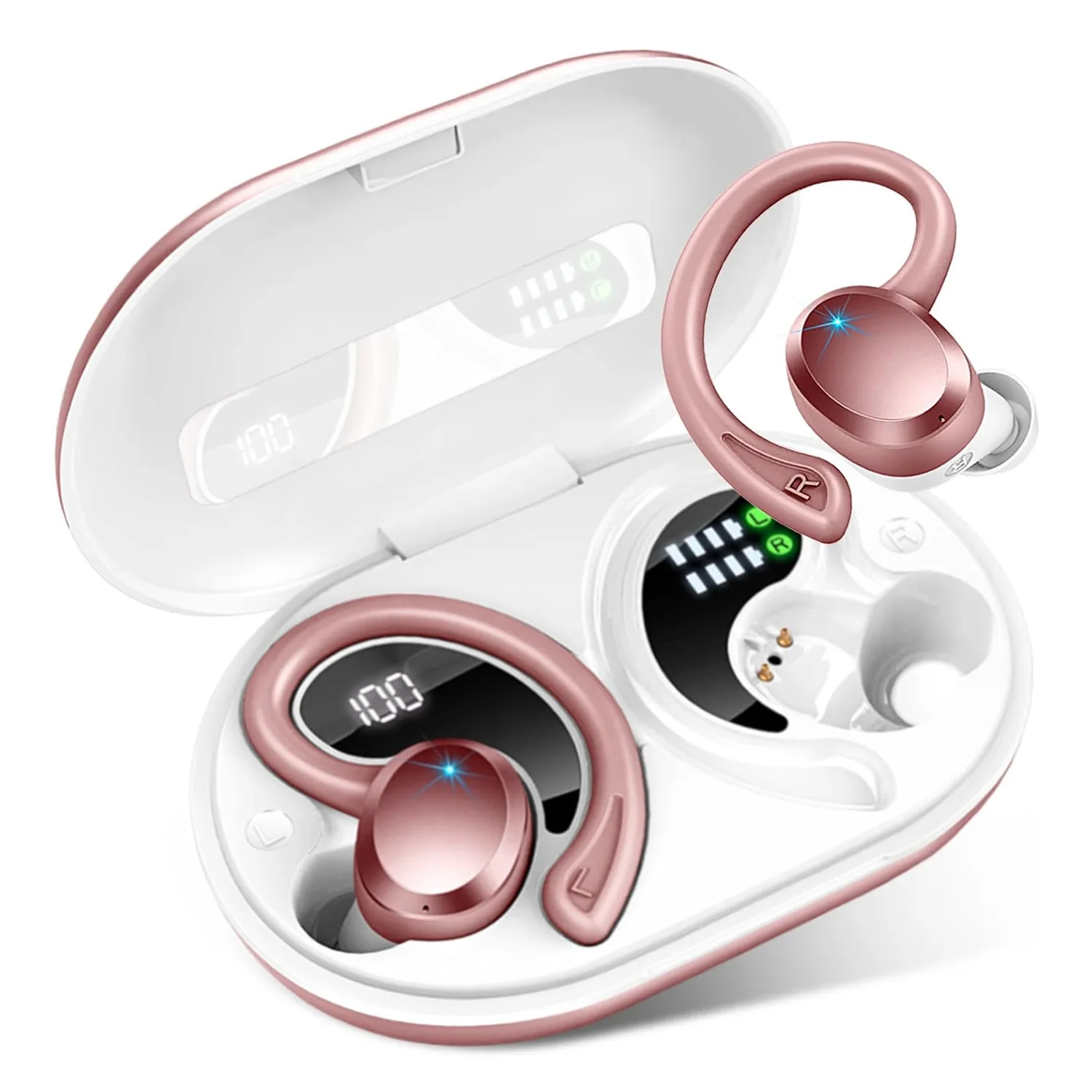 Fones De Ouvido Sem Fio Bluetooth 5.3 (rosa), Bateria De Longa Duração, Design Com Gancho Para Orelha.