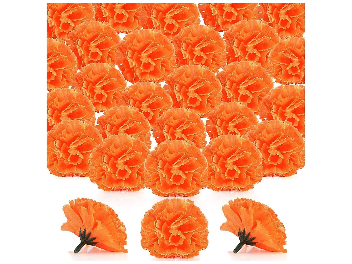 Pacote com 100 Cabeças de Flores Artificiais de Calêndula para Guirlandas e Artesanato. Calêndulas Artificiais de Seda. AQUAFORGE