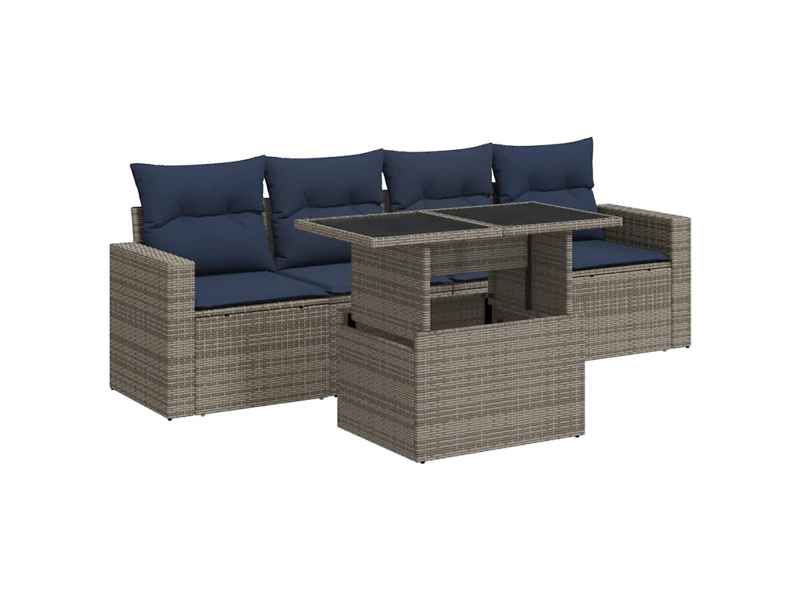 Conjunto Sofás de Jardim 5 Pcs com Almofadões Acácia e Vime Pe MAISON EXCLUSIVE (5 pcs)