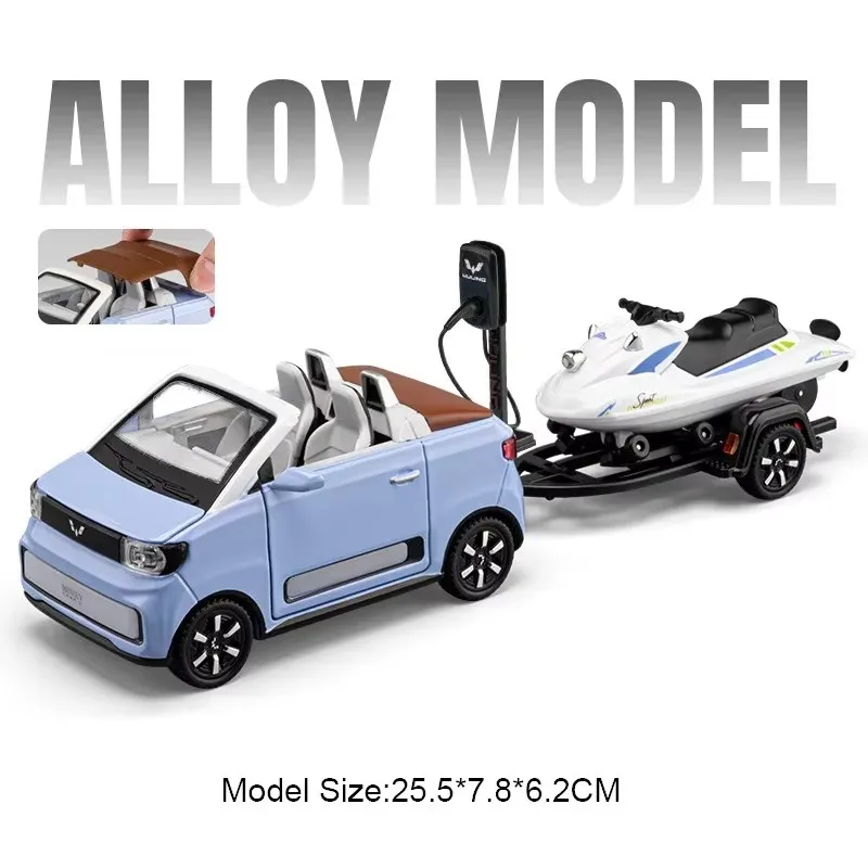 (azul) Miniatura De Carroça E Barco A Motor Wuling Na Escala 1:24 Com Efeitos De Som E Luz