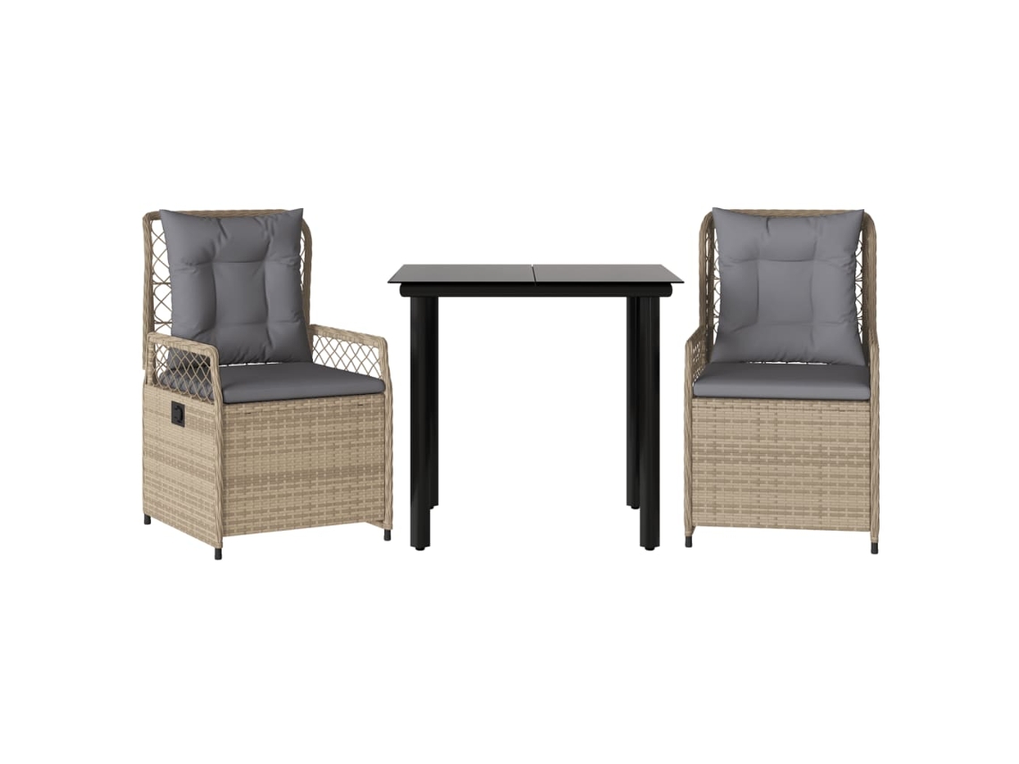Conjunto de Jantar 3 Pcs para Jardim com Almofadões Vime Pe Bege MAISON EXCLUSIVE (3 pcs)