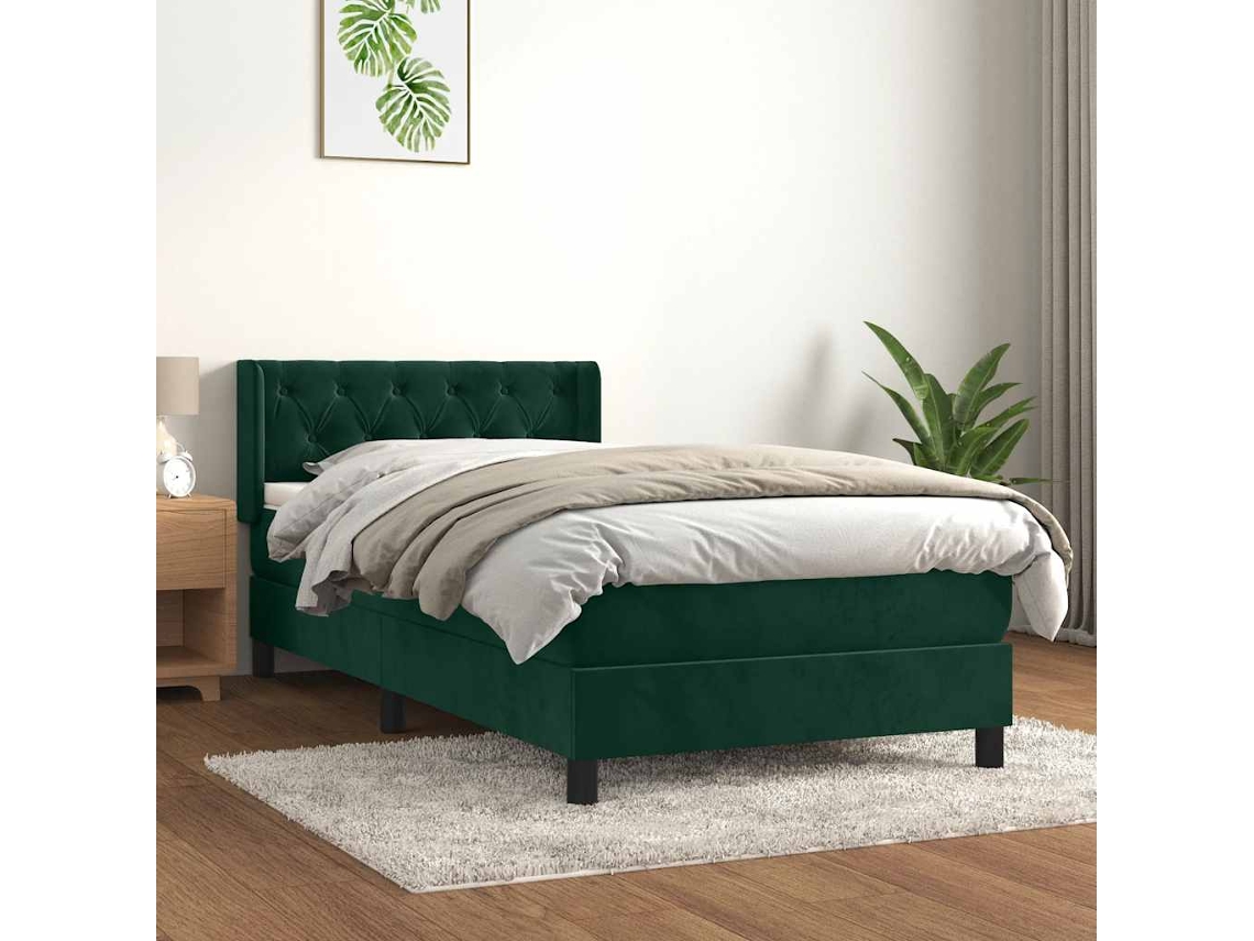 Vidaxl Cama Com Molas/colchão 90x200 Cm Veludo Verde-escuro