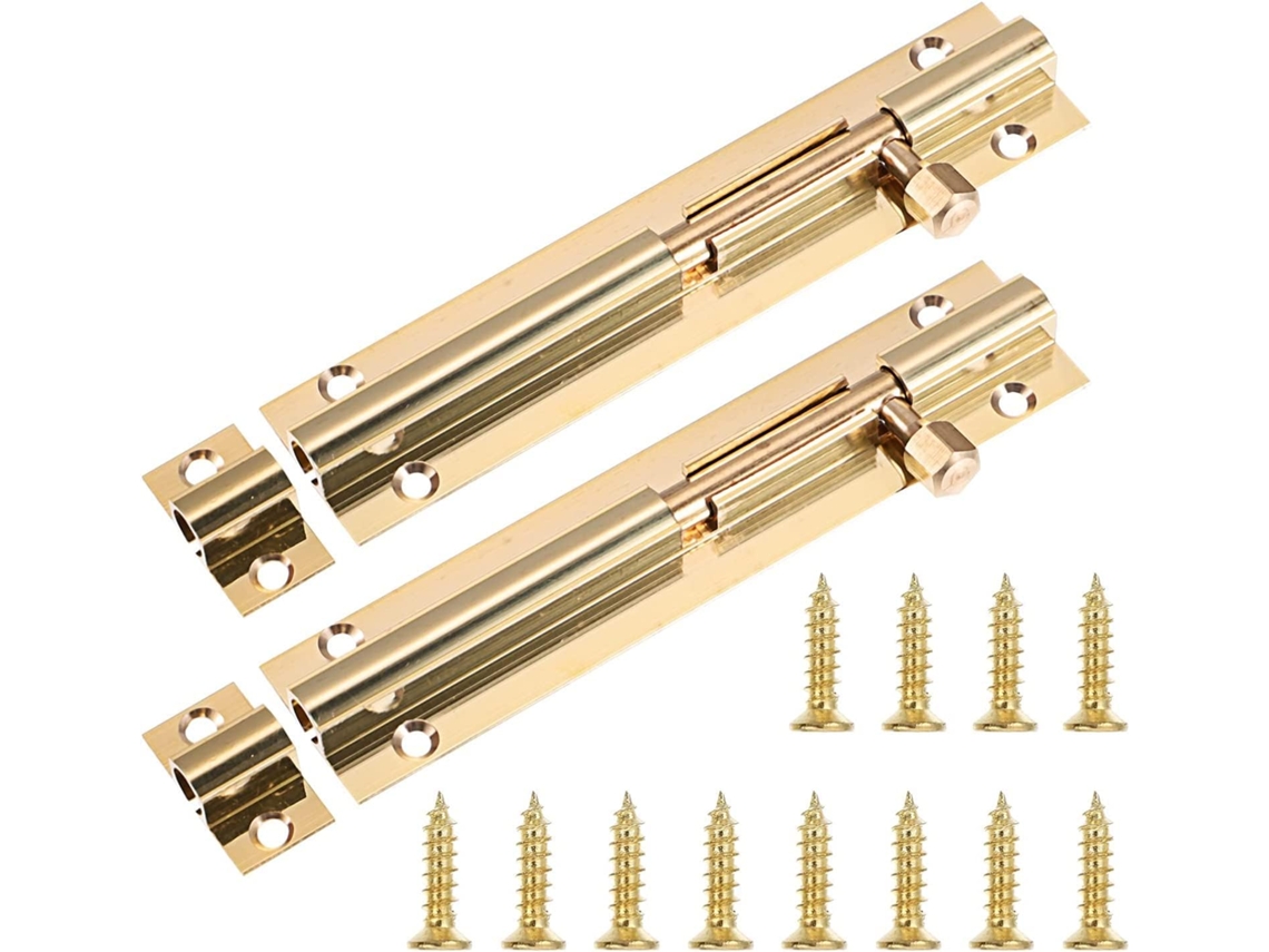 Fechaduras De Porta, Ferrolho De Cobre Com Trava Deslizante E Interruptor, Douradas, Vários Tamanhos, Pacote Com 2 Unidades