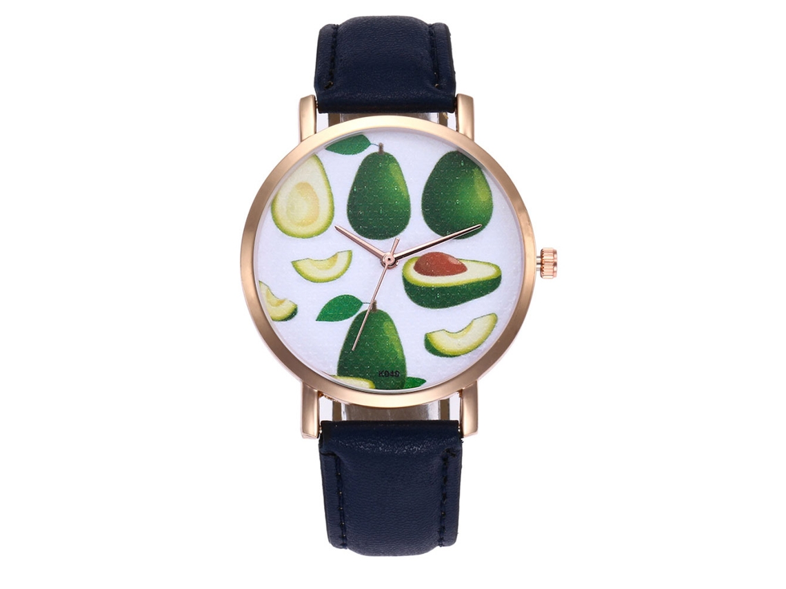 Relógio de Pulso Feminino de Quartzo com Pulseira de Couro Pu e Mostrador Redondo Azul