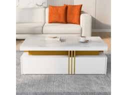Mesa Baixa Com 2 Gavetas Tampo Com Padrão Em Mármore Estilo Escandinavo Branco Mobrio