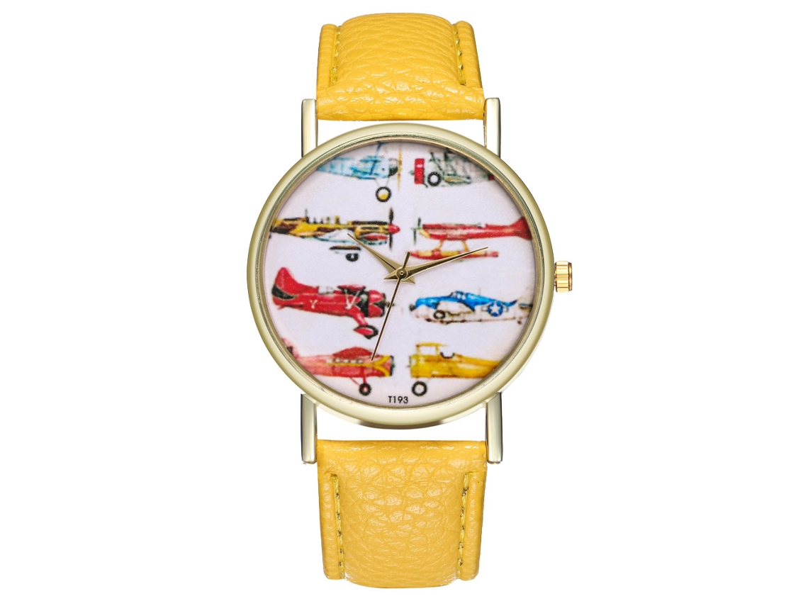 Relógio feminino Zhoulianfa de quartzo em couro T193-a amarelo avião