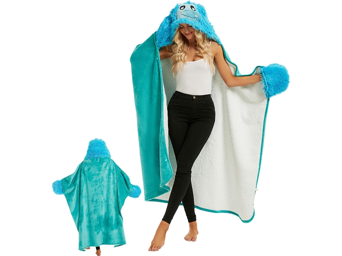 Manta Portátil Feminina, com Capuz, Capa de Flanela, Quente e Macia, Roupa Relaxamento, Suave CHABERLU