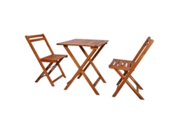 Conjunto 3 Peças Bistrô Dobrável Madeira De Acácia Maciça Dkd Home Decor
