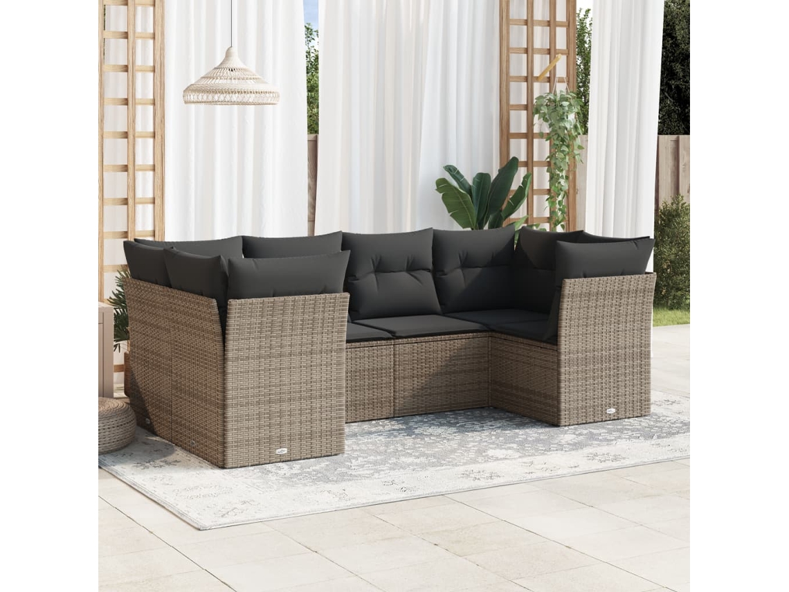 Vidaxl 6 Pcs Conjunto Sofás de Jardim com Almofadões Vime Cinzento