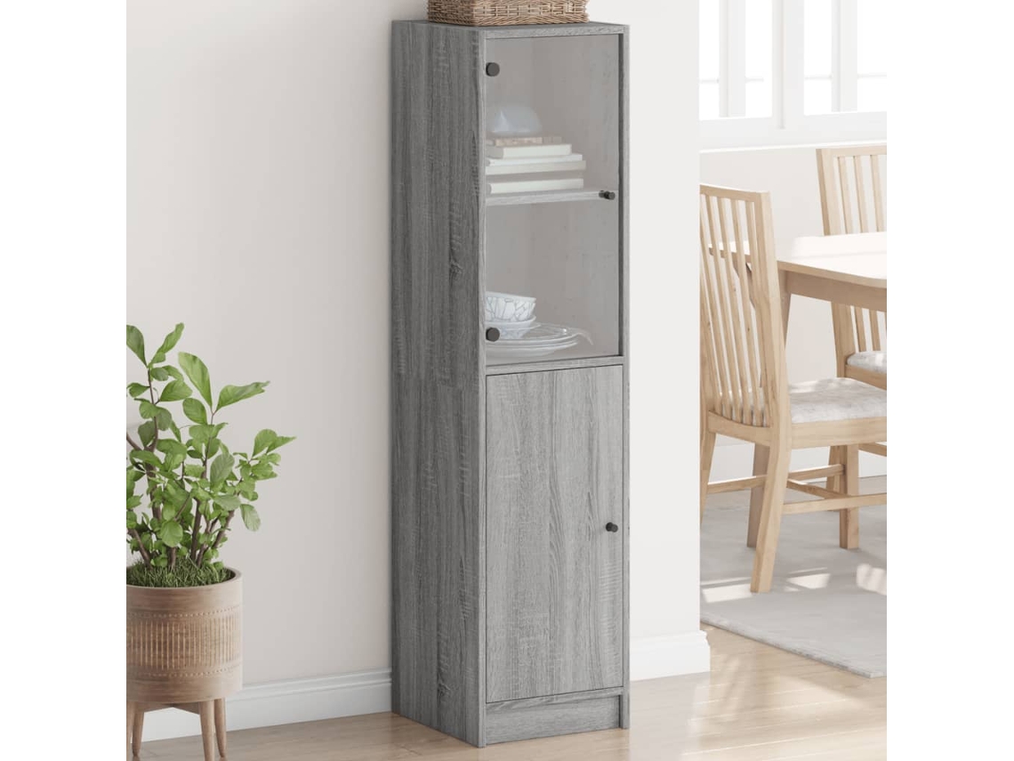 Vidaxl Aparador Alto C/ Porta De Vidro 35x37x142 Cm Cinzento Sonoma