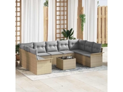 Vidaxl Conjunto De Sofá De Jardim Com Almofada 10 Pcs Bege Vime Pe