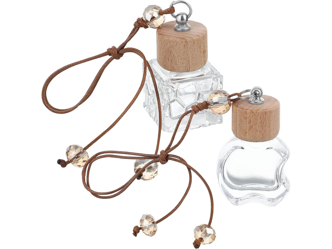 Conjunto de 2 frascos de vidro e madeira para ambientador de carro, design exclusivo.