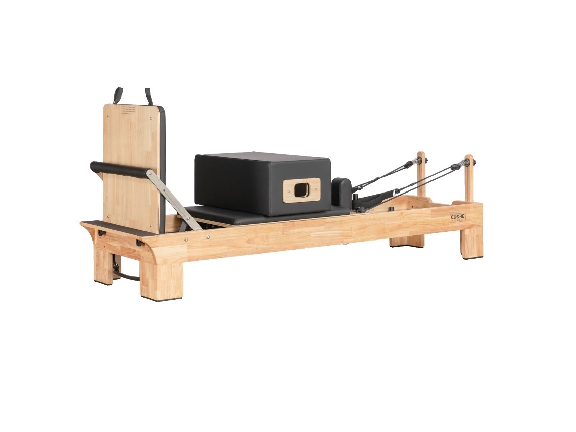 Reformer Pilates Cuore Pilates Clássico – Estrutura Em Madeira Maciça, Acolchoado Eva Alta Densidade, Estofado Preto Lavável