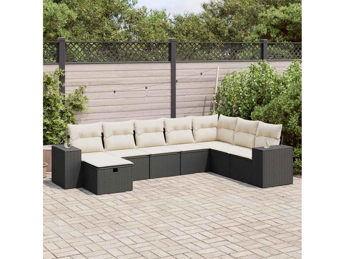 Vidaxl 8 Pcs Conjunto Sofás De Jardim Com Almofadões Vime Pe Preto