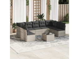Vidaxl 10 Pcs Conj. Sofás Jardim Com Almofadões Vime Pe Cinzento-claro