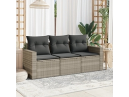 Vidaxl 3 Pcs Conj. Sofás Jardim C/ Almofadões Vime Pe Cinzento-claro