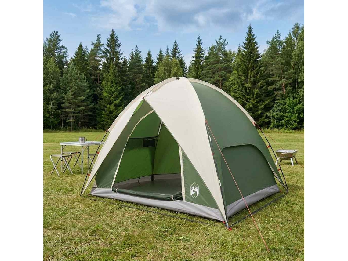 Vidaxl Tenda De Camping Com Capa De Chuva Impermeável 4 Pessoa Verde