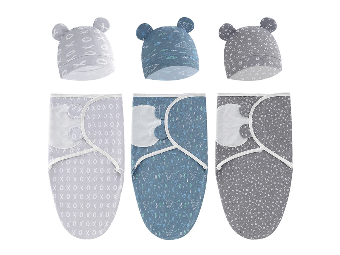 Saco Swaddle Bebê 3 Peças EIFSON Algodão com Capuz 0 3 Meses (01)