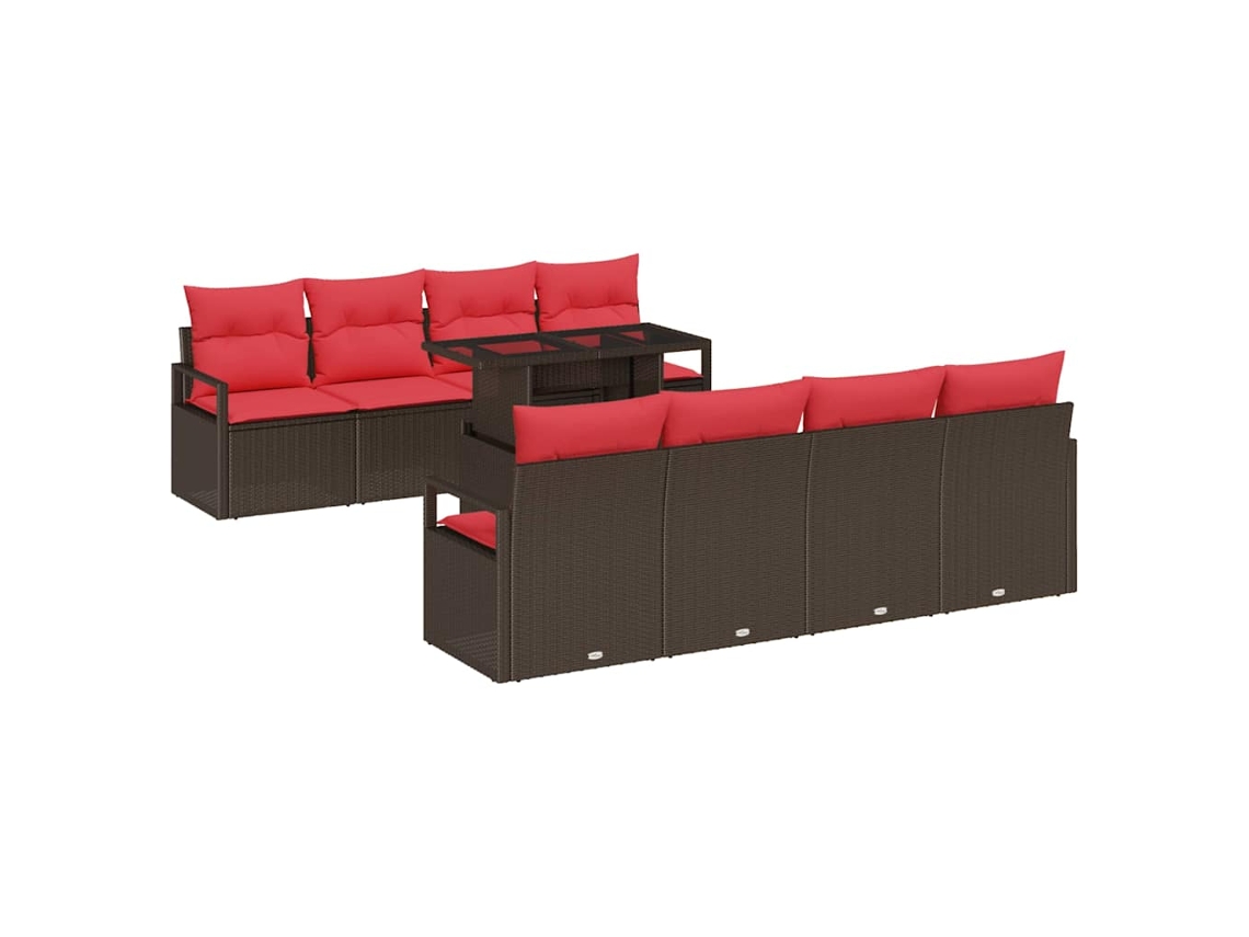 Maison Exclusive - Conjunto De Sofá De Jardim 9 Pcs Marrom E Vermelho Vime Pe