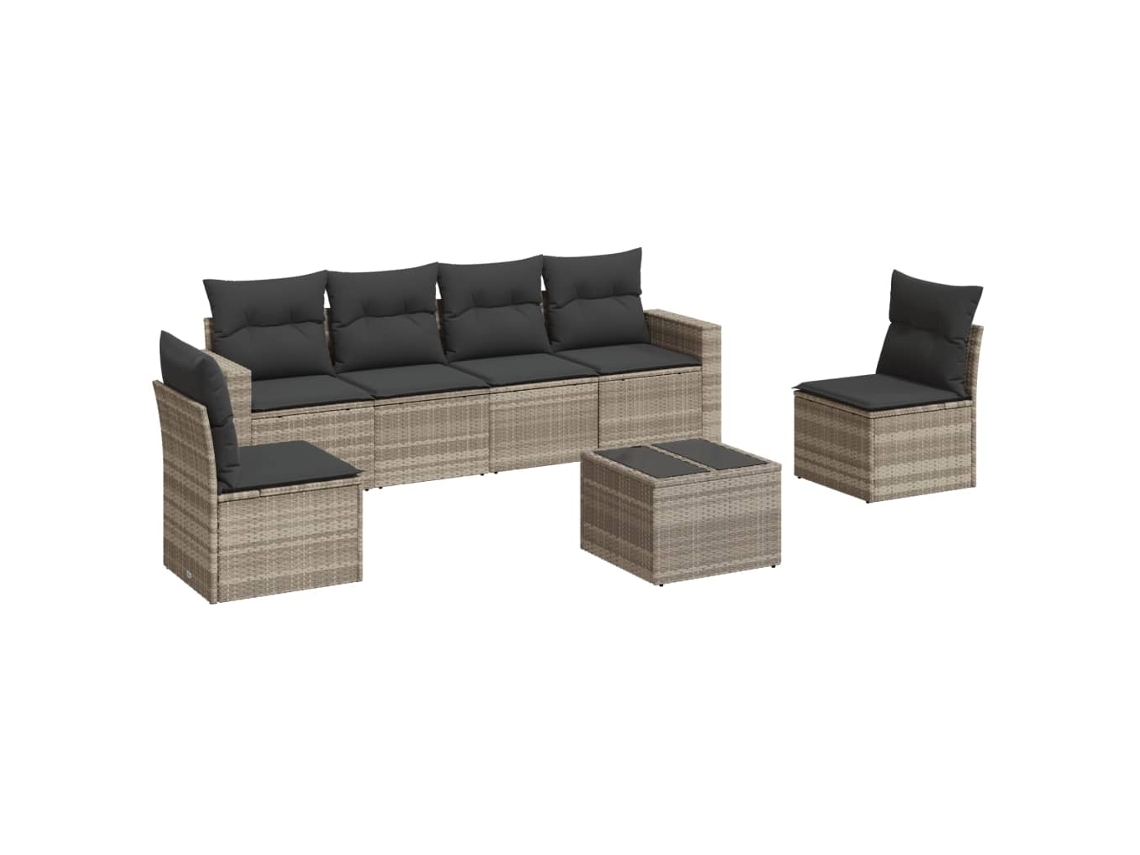 Conjunto de 7 Sofás Jardim com Almofadões Vime Pe Cinzento Claro MAISON EXCLUSIVE (7 pcs)