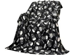 Manta Preta de Halloween Syjym 1 com Estampa Morcego Abóbora Fantasma e Caveira Ideia Presente para Decorar