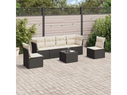 Vidaxl 7 Pcs Conjunto De Sofás P/ Jardim C/ Almofadões Vime Pe Preto