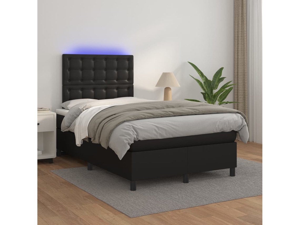Vidaxl Cama Box Spring C/ Colchão/led 120x200cm Couro Artificial Preto