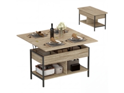 Mesa De Centro Elevável E Extensível, Mesa De Sala Com Compartimento Oculto E Prateleiras Abertas, 98x49x55cm, Madeira Natural